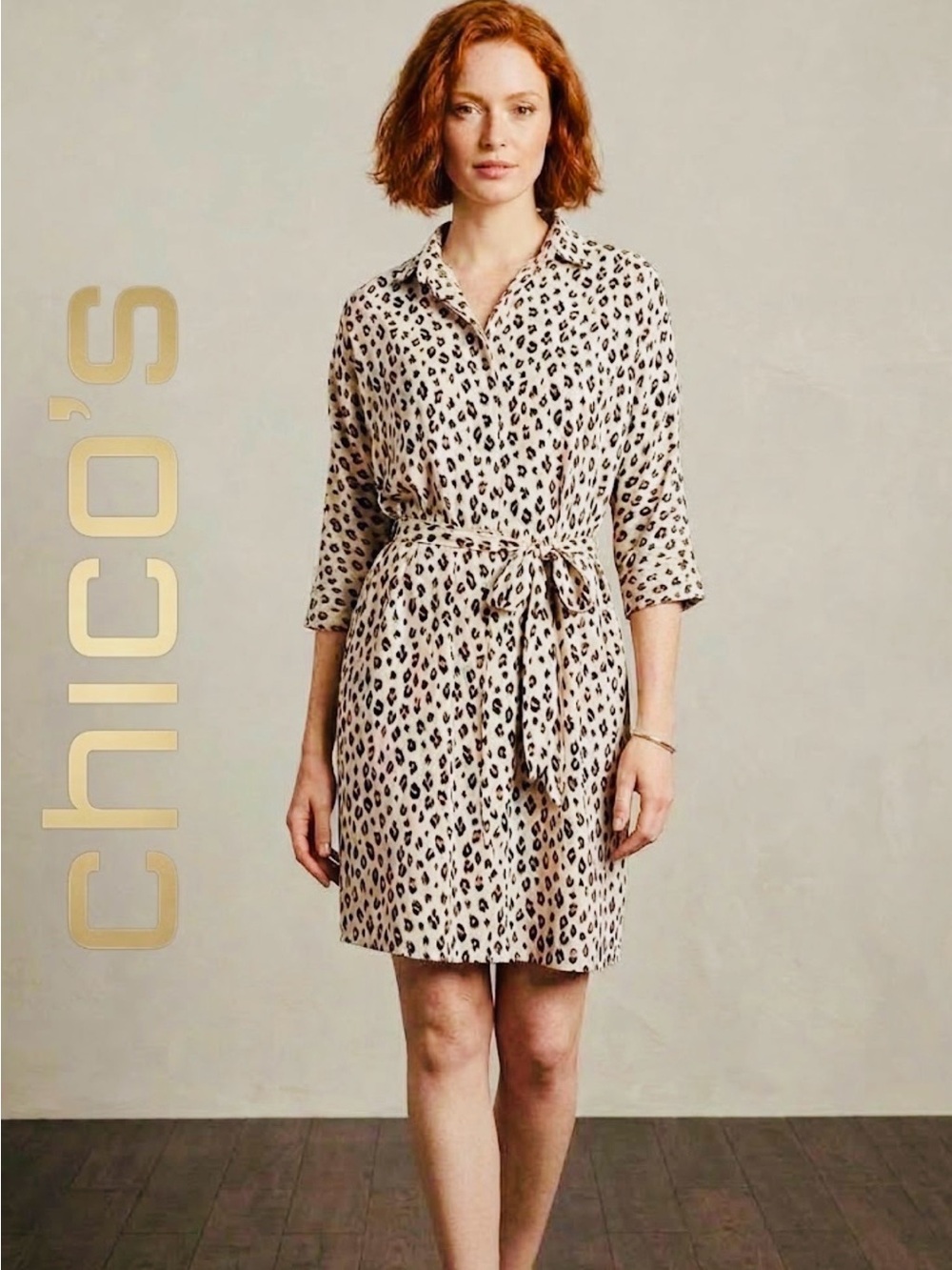 Chico's Leopard Print Belted Shirt Dress Size S/M